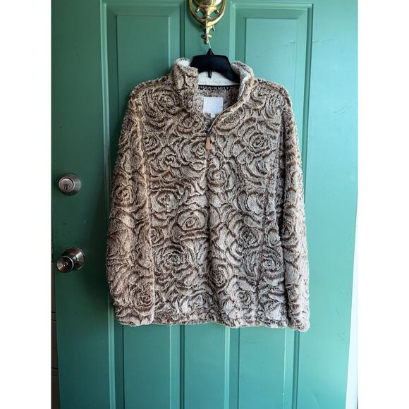 Simply Southern Small Faux Fur Sherpa Quarter Zip Pullover Brown - Picture 1 of 9